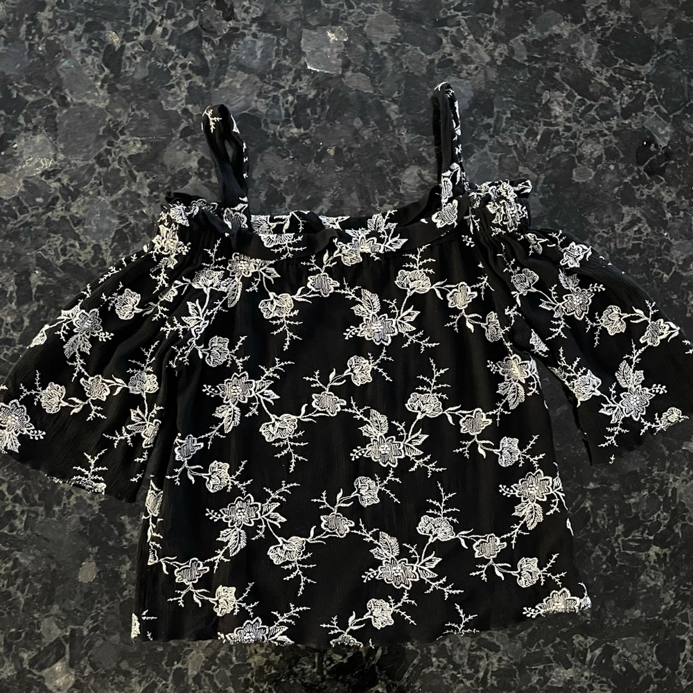 Black Floral Boho Embroidered Top